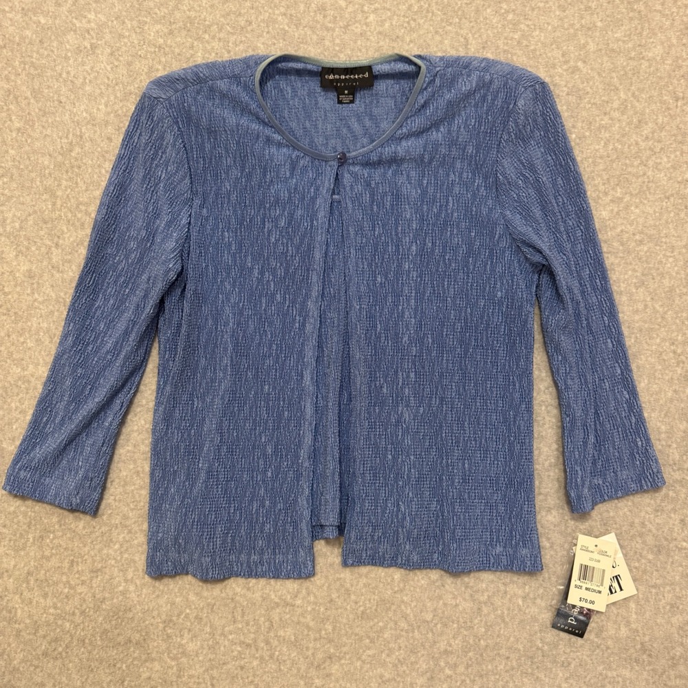 NWT Connected Apparel Periwinkle Blue Crinkle Popcorn 2 Piece Cardigan Tank  M